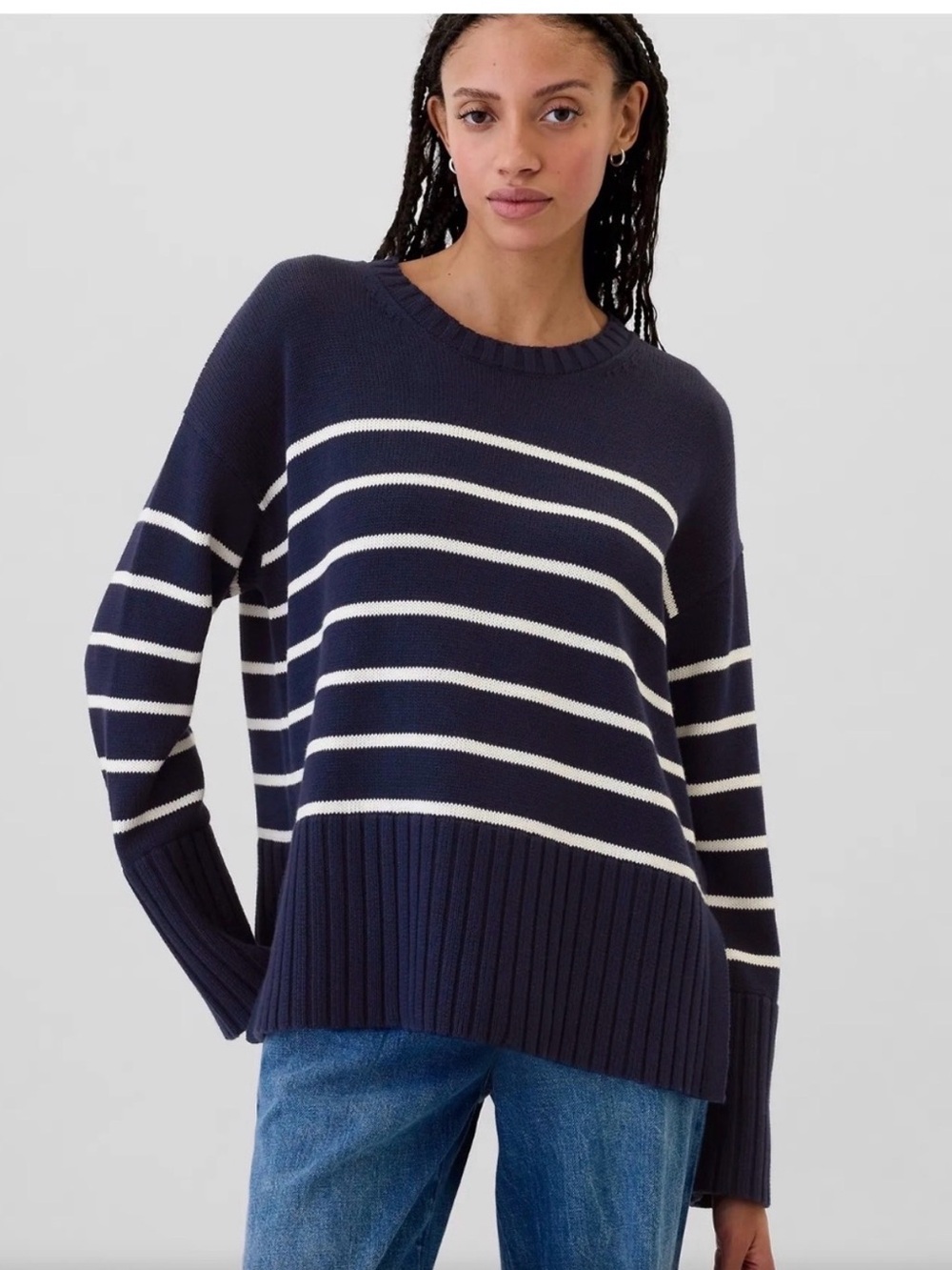 GAP Navy & White Striped Crewneck Sweater 100% cotton